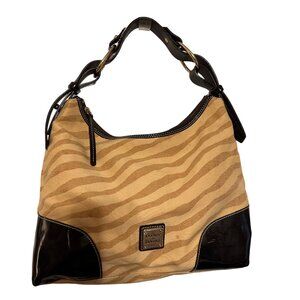 Dooney &  Bourke  Purse Zebra Tan Black Handbag Shoulder Gold Nikki Hobo